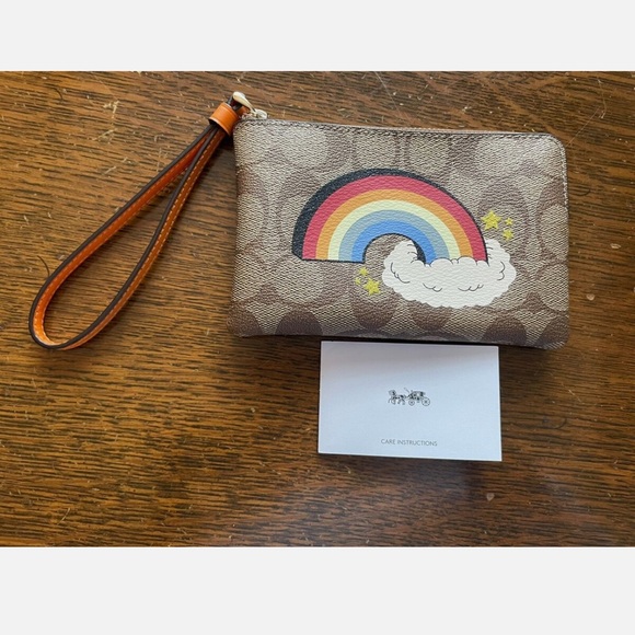Coach Handbags - Coach Corner Zip Wristlet Wallet Signature Print with Rainbow NEW